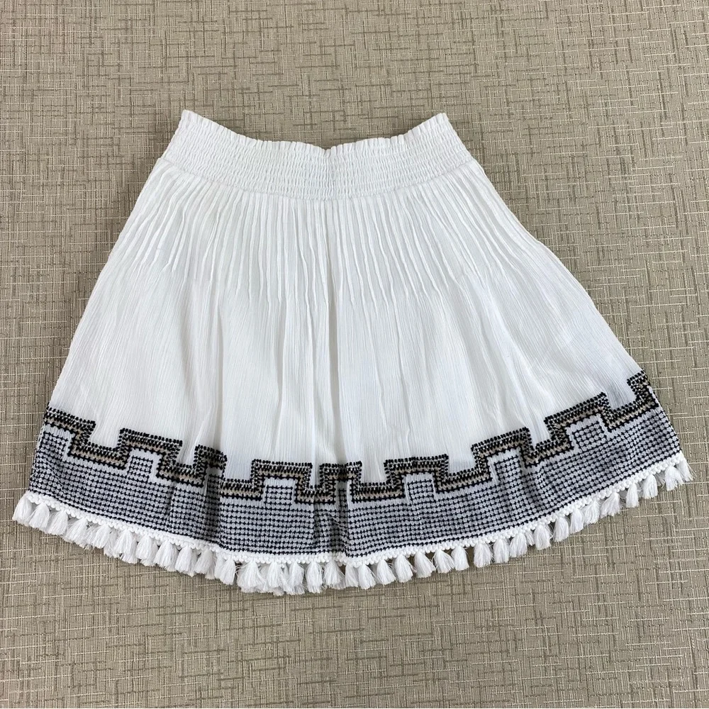 J. Crew White Mini Skirt with Black Embroidery